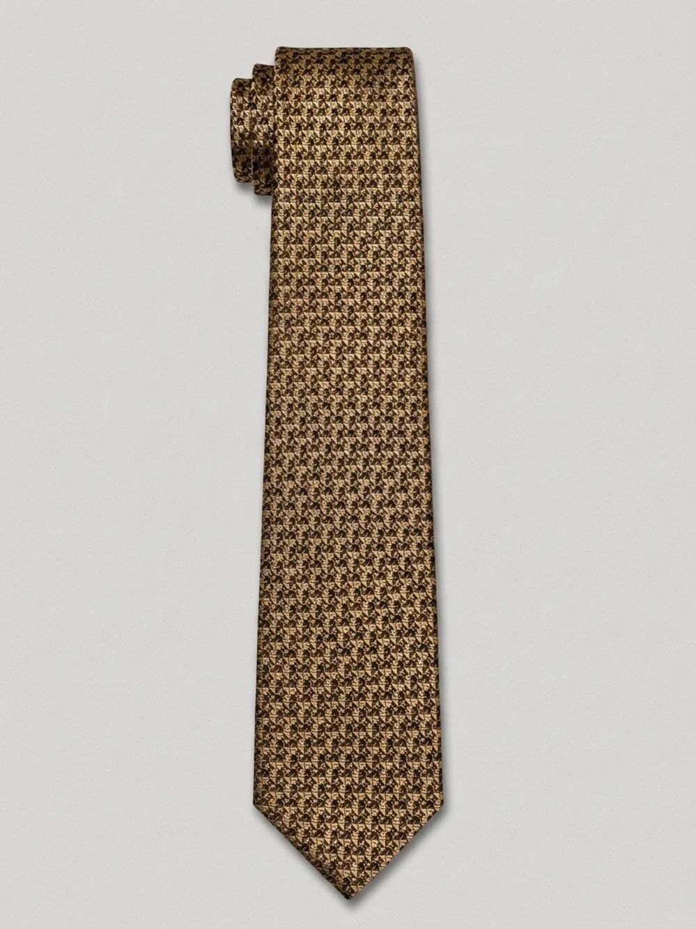 Venezia Citta D Arte Geometric Silk Tie Gold and Brown Luxury Necktie